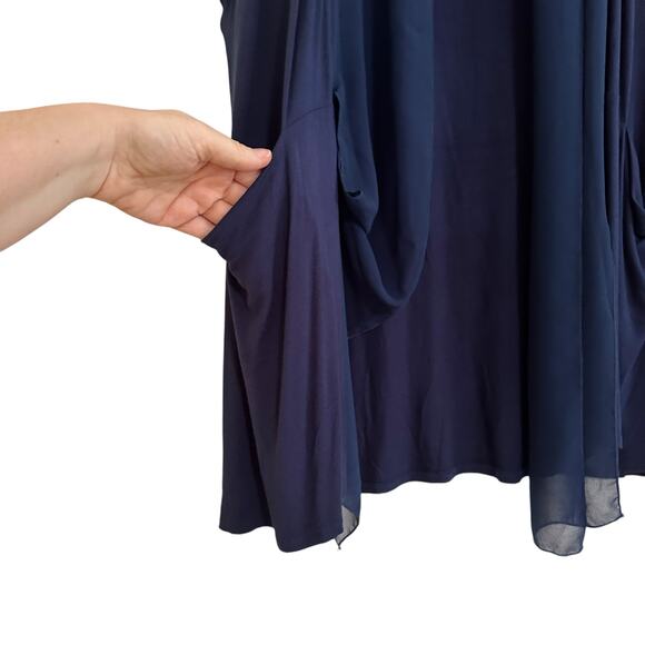 LOGO by Lori Goldstein Open Front Vest Topper Chiffon Trim Large Blue Layering - Picture 4 of 6